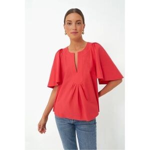 Pomander Place Finley Flutter Sleeve Red Blouse